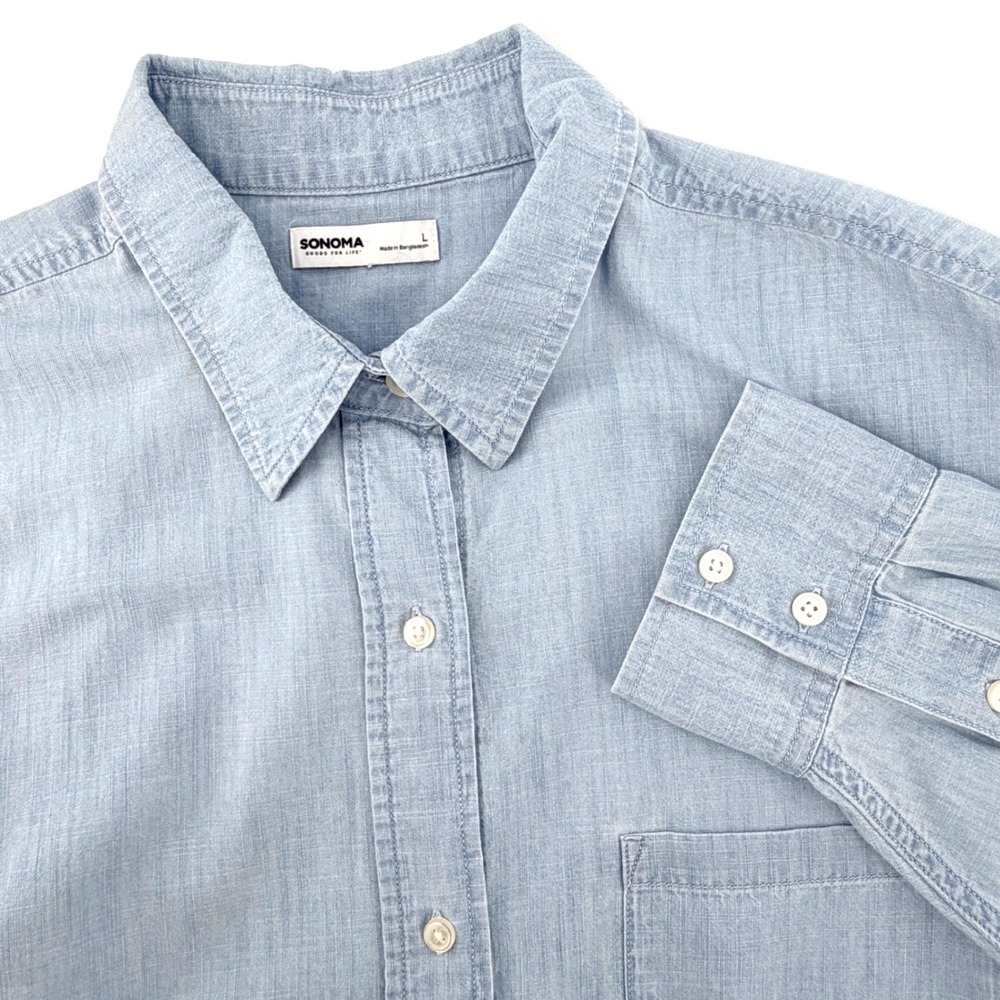 Sonoma Button Up Shirt Womens Large Light Blue Excellent Oversized Cotton Denim